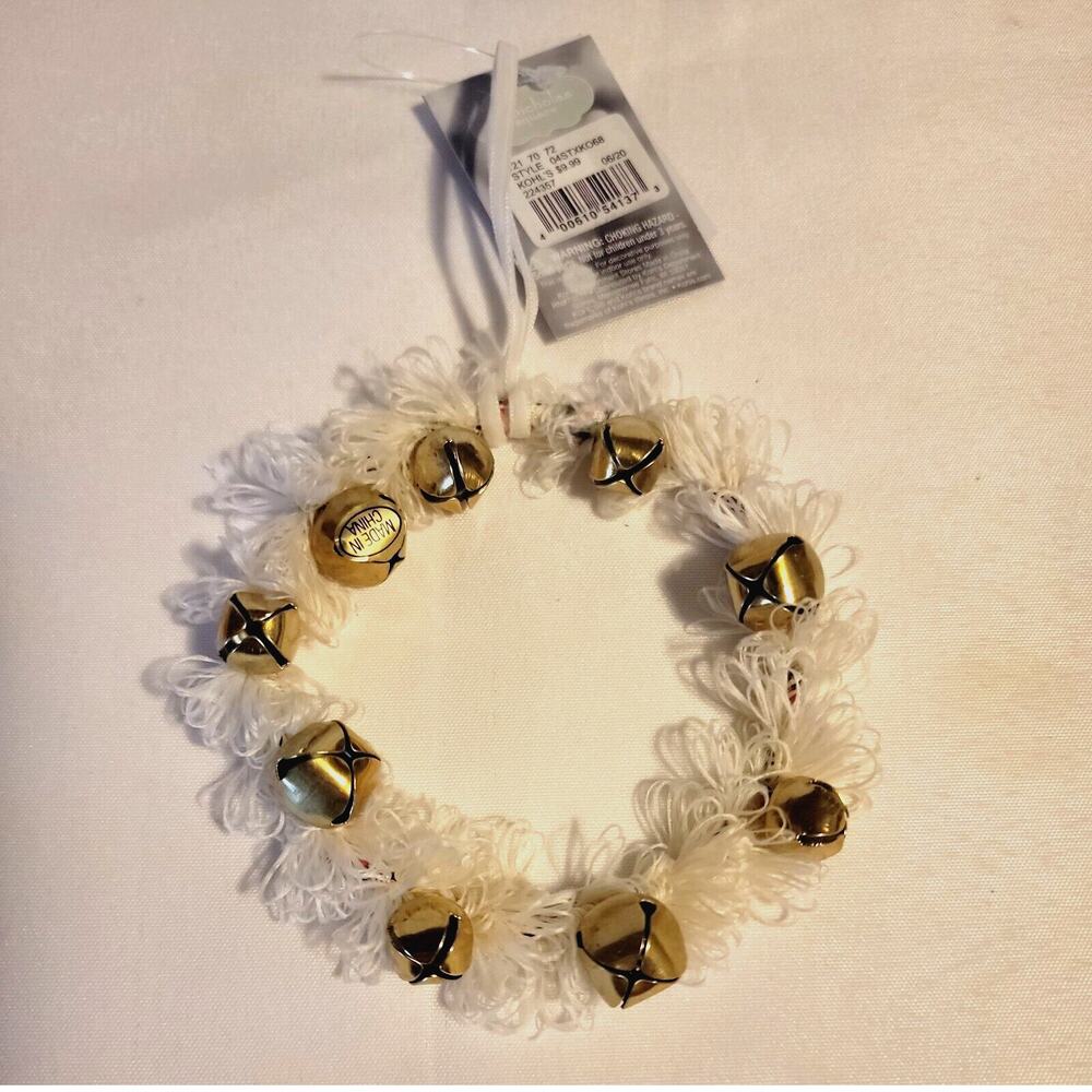 St Nicholas Square Warm & Cozy Wreath Ornament with Bells White Christmas